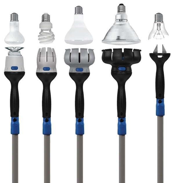 Unger 977001 Universal Lightbulb Changer Kit with 11' Telescopic Pole and 5 Attachments, 1 Count(Pack of 1), Plastic, White