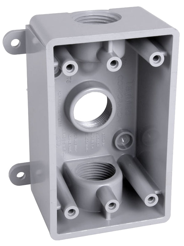 Hubbell-Bell PSB37550GY Single-Gang Weatherproof Three 1/2 in. or 3/4 in. Threaded Outlets, 2 in, Gray