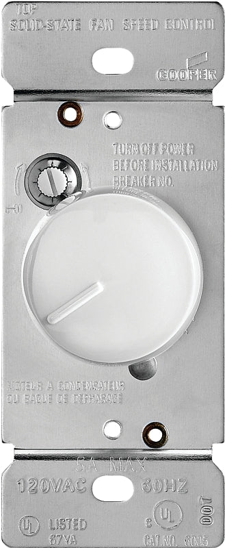 EATON RFS5-W-K React Adjustable Fully Variable Non-Preset Rotary Control Switch, 120 Vac, 5 A, 300 W, White