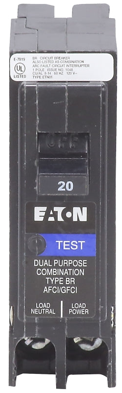 Eaton 20 amps Arc Fault/Ground Fault Single Pole Circuit Breaker BRP120DF