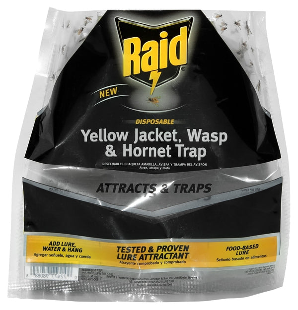 Raid Yellow Jacket, Wasp & Hornet Trap, 3 Pack, Disposable, Convenient, Hanging Fly Trap Bags with Food-Based Lure, No-Spray Outdoor Fly Traps Suitable Defense for Yards, Patios & Campsites Waspbag-Raid