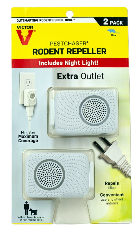 Victor M752PS 2 Units Pestchaser Rodent Repellent w/Nightlight & Extra Outlet,White
