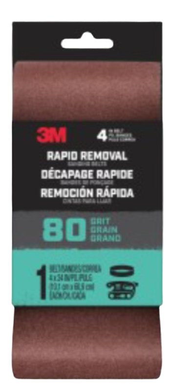 3M Rapid Removal 4 in. x 24 in. Power Sanding Belt, 80 Grit, 1/Pack 27387