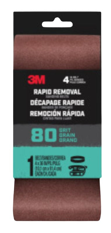 3M Rapid Removal 4 in. x 36 in. Power Sanding Belt, 80 grit, 1 Pack 27385