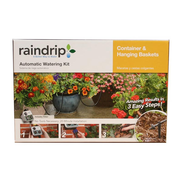 Raindrip R560DP Automatic Drip Irrigation Watering Kit with Customizable Timer for Containers and Hanging Baskets, Waters up to 20 Plants, Includes 20 PC Drippers, Black