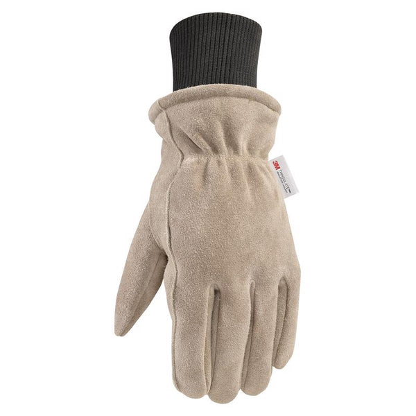 Wells Lamont Men's HydraHyde Insulated Split Leather Winter Work Gloves, Extra Large 1196XL, Saddletan, Cement