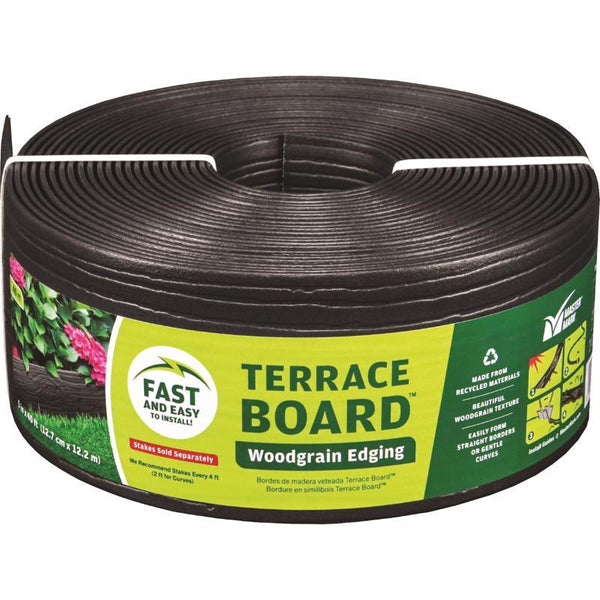 MASTER MARK Terrace Board, Landscape Coiled Edging, Grass Barrier, Bender Board, Garden Borders 4 in. x 40 ft. with 10 Stakes (Black) 94440