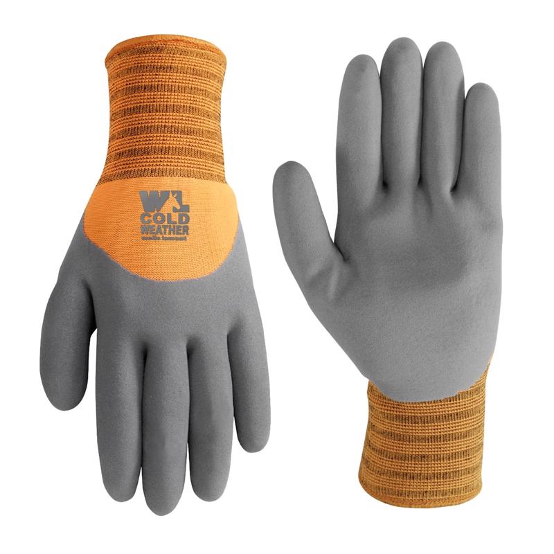 Wells Lamont 555M Men's HydraHyde Cold Weather Work Gloves, Water-Resistant Latex Coating, Medium, Grey, Red/Orange