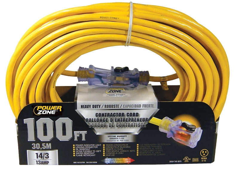 Cord Ext 14/3sjtow X 100ft Yel