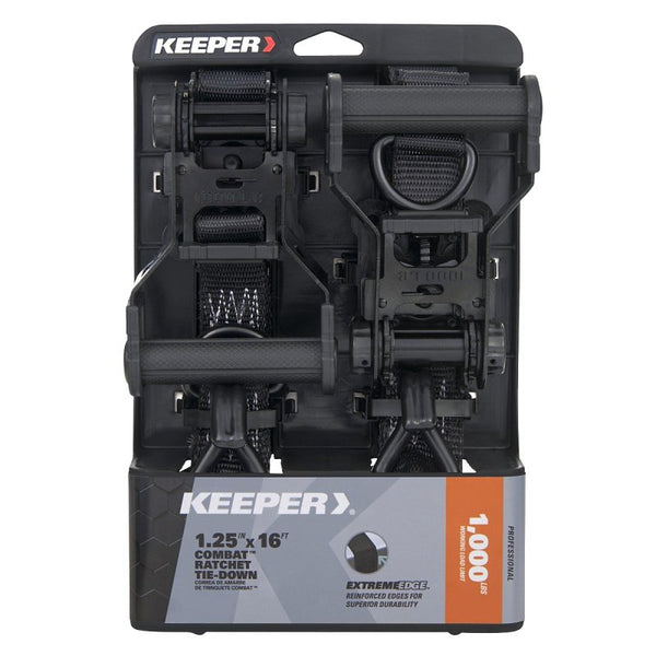 Keeper - 3,000 lbs. Break Strength Extreme Webbing Combat Ratchet Tie-Down with Double J Hooks, 2 Pack - 1,000 lbs. Working Load Limit 85450