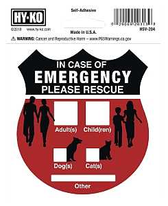 HY-KO Products HSV-204 EMERGNCY Rescue Self Adhesive Vinyl Graphic 9 in x 4 in Silver/Red/Black