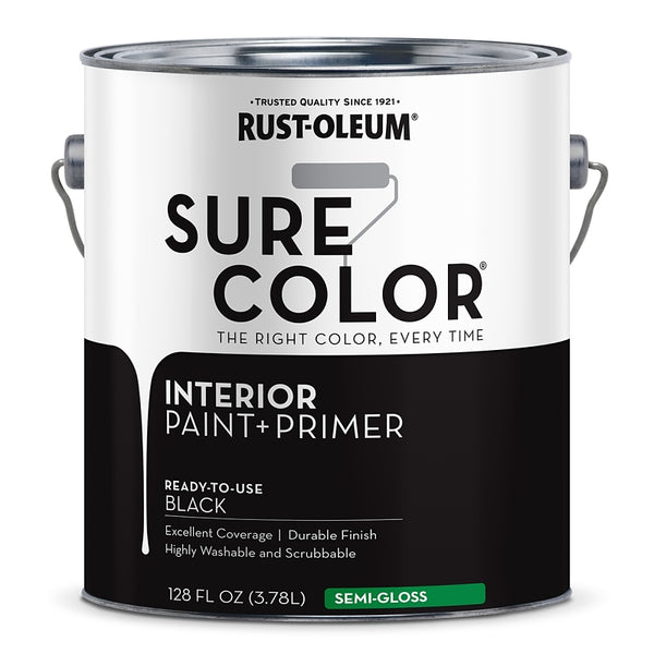 Rust-Oleum 380228 Sure Color Interior Wall Paint and Primer Semi-Gloss Black gal