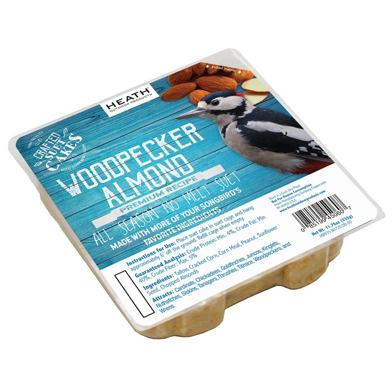 Heath Outdoor Products DDC1-12, Premium Crafted Suet Cakes, Woodpecker Almond, 11.75 Oz., 12 Pack, Natural