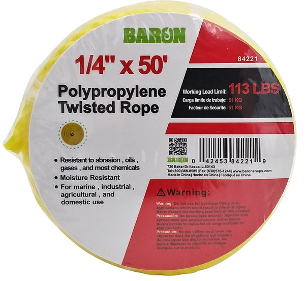 Baron 10812 Twisted Rope, 1/4 Inch X 50 Feet, Yellow 84221