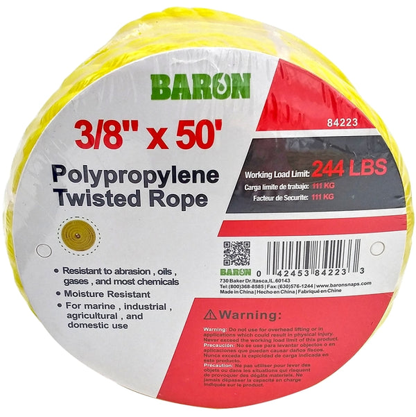 BARON MFG Rope Polyp TWST YEL 3/8INX50FT 84223