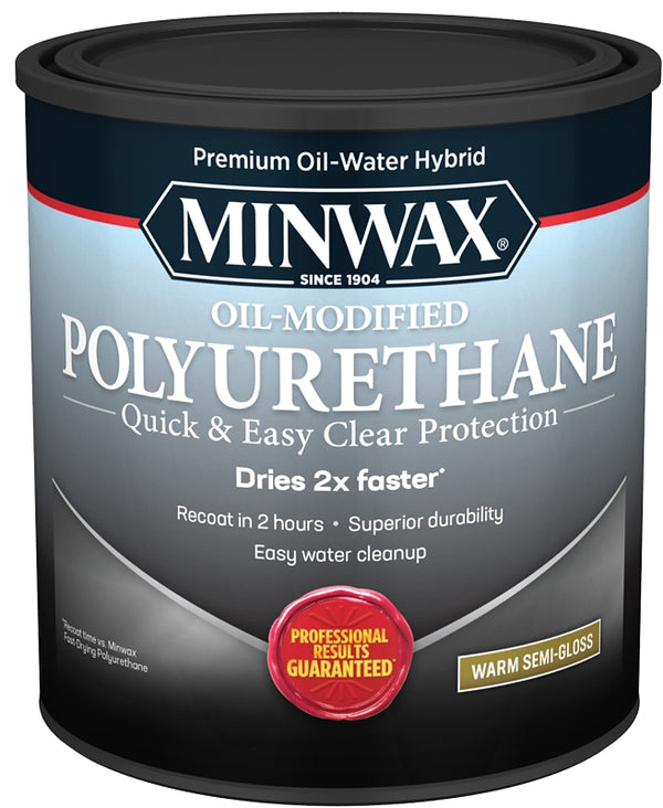 Minwax Water Based Oil-Modified Polyurethane, Warm Semi-Gloss, Clear, 1 Quart 63020
