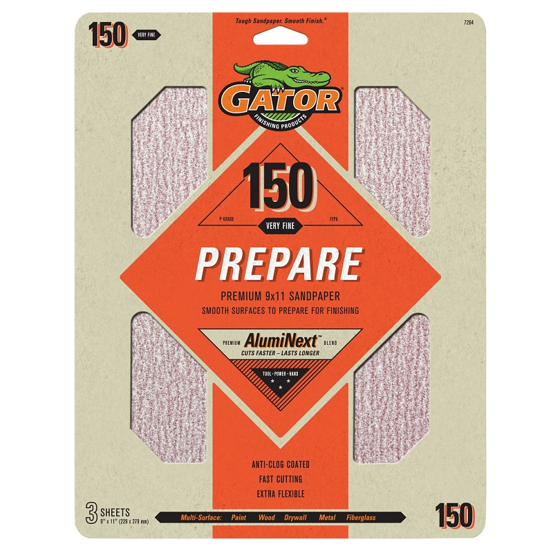 Sandpaper, 150-Grit, 9 x 11-In., 3-Pk.