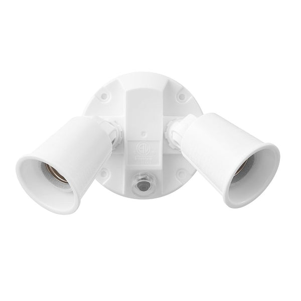 GLOBE Electric 240W Twin Head Dusk to Dawn Security Flood Light, White Finish, Automatic Photocell, Hardwired, Weather Resistant Outdoor Spotlight, 17000081