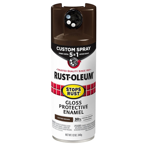 Rust-Oleum 376892 Stops Rust Custom Spray 5-in-1 Spray Paint, 12 oz, Gloss Leather Brown