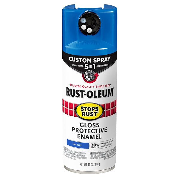 Rust-Oleum 376896 Stops Rust Custom Spray 5-in-1 Spray Paint, 12 oz, Gloss Sail Blue, (Pack of 1)