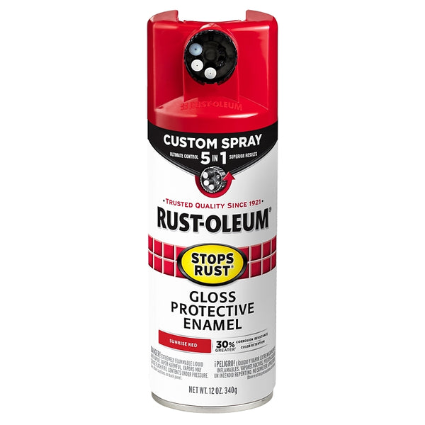 Rust-Oleum 376899 Stops Rust Custom Spray 5-in-1 Spray Paint, 12 oz, Gloss Sunrise Red