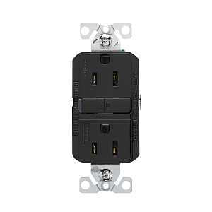 Eaton GF15BK Slim Power Outlet Receptacle, Self-Test GFCI, 15A, 125V, Black