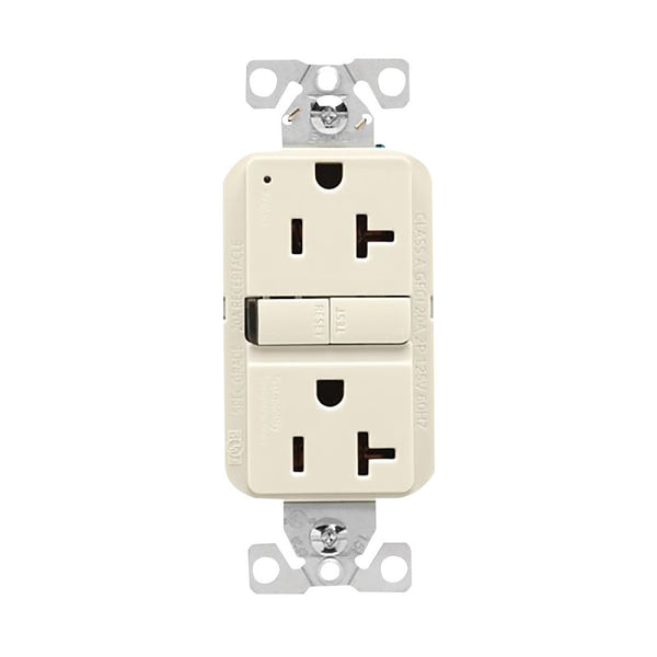 Eaton GF20LA Slim Power Receptacle, Self-Test GFCI, 20A, 125V, Light Almond