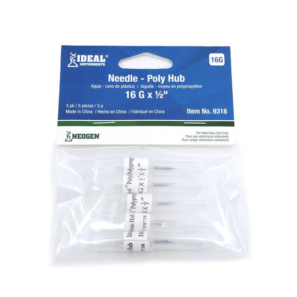 neogen corporation 9318 5 Pack, 16 Gauge, 1/2" Poly Hub Disposable Needles