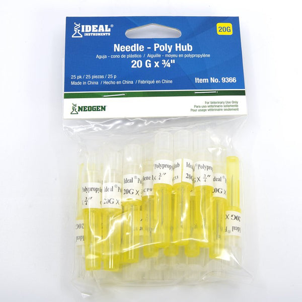 neogen corporation 9366 25 Pack, 20 Gauge x 3/4", Poly Hub Disposable Needle