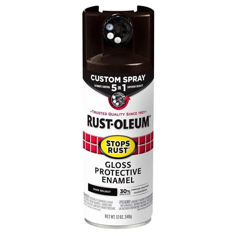 Rust-Oleum 376890 Stops Rust Custom Spray 5-in-1 Spray Paint, 12 oz, Gloss Dark Walnut