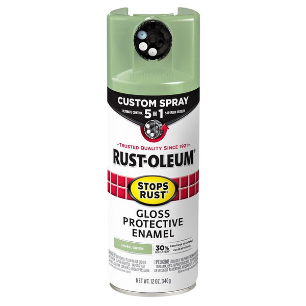Rust-Oleum 384753 Stops Rust Custom Spray 5-in-1 Spray Paint, 12 oz, Gloss Laurel Green