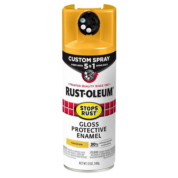 Rust-Oleum 376906 Stops Rust Custom Spray 5-in-1 Spray Paint, 12 oz, Gloss Tuscan Sun