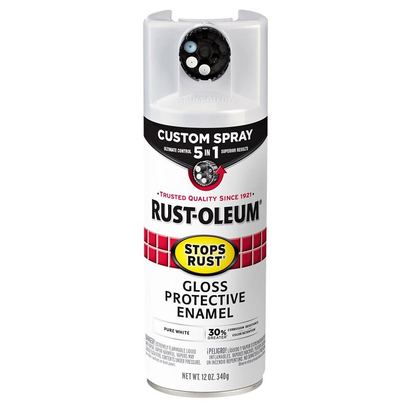 Rust-Oleum 384745 Stops Rust Custom Spray 5-in-1 Spray Paint, 12 oz, Gloss Pure White