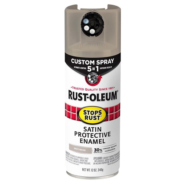 Rust-Oleum 376876 Stops Rust Custom Spray 5-in-1 Spray Paint, 12 oz, Satin Driftwood (Pack of 1)