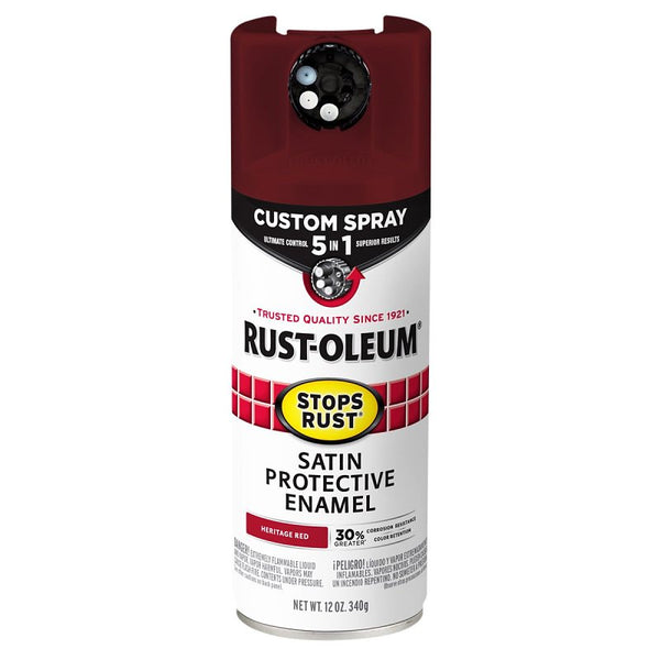Rust-Oleum 376880 Stops Rust Custom Spray 5-in-1 Spray Paint, 12 oz, Satin Heritage Red