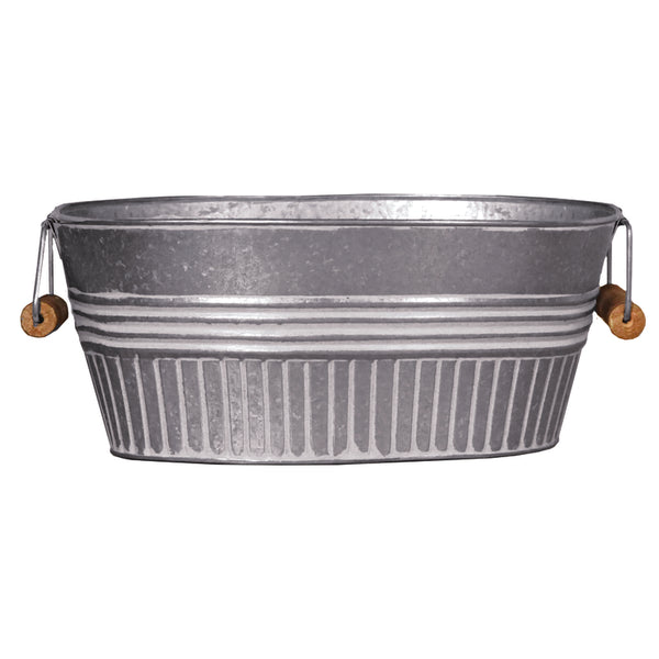 Headwind Robert Allen Vintage Basin Metal Planter with Handle, 14-Inch, Galvanized w/White Wash - Lightweight Indoor/Outdoor Flower Pot with Drainage Hole MPT01637