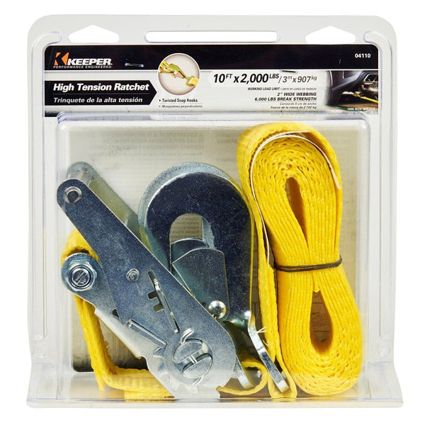 HAMPTON PROD Keeper Keeper ? 2? x 10' Auto Ratchet Tie-Down with Snap Hooks - 2,000 lbs. Working Load Limit and 6,000 lbs. Break Strength 04110