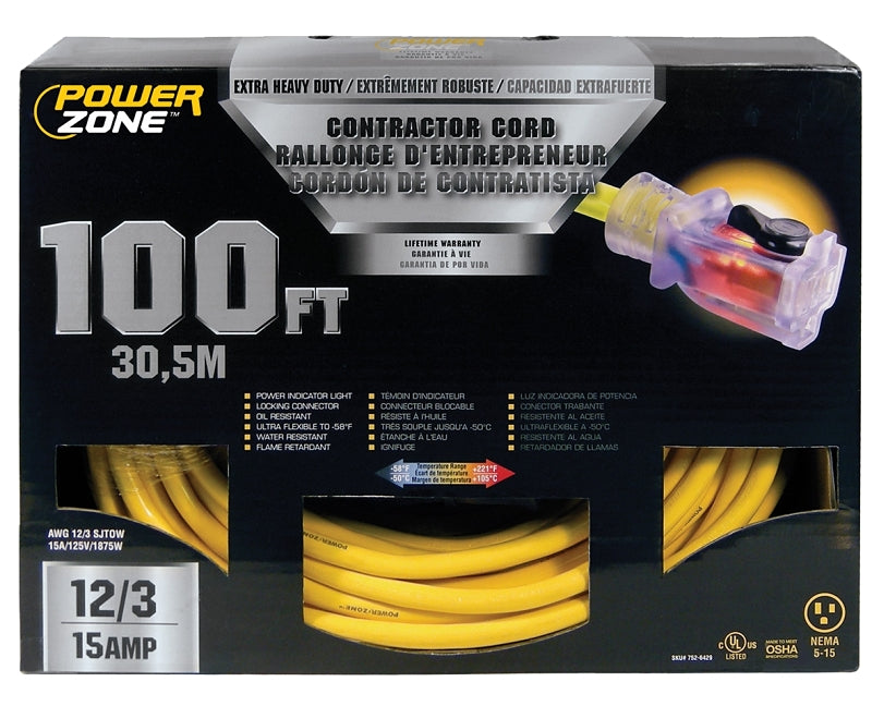 Cord Ext 12/3sjtow X 100ft Yel