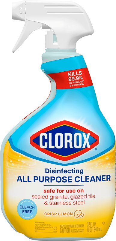 Clorox Disinfecting All Purpose Cleaner, Bleach Free, Crisp Lemon, 32 Fluid Ounces (Pack May Vary) 60044