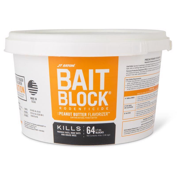 JT Eaton Bait Block Peanut Butter Flavor Rodenticide - 4 lb. Pail - Effective Rodent Control Bait Blocks - Long-Lasting and Easy to Use 704-PN