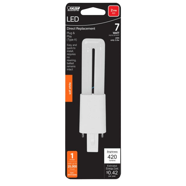 Feit Electric PL G23 LED Tube Light Soft White 7 Watt Equivalence 1 pk BPPL7/827/LEDG2/H
