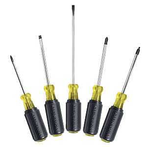 Klein Tools 85445 Screwdriver Set, Made in USA, Slotted, Phillips and Square Tip Drivers, Non-Slip Cushion Grip, 5-Piece