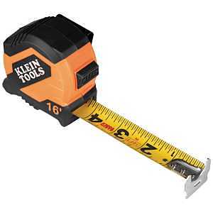 Klein Tools 9516 Tape Measure, 16-Foot Compact Double-Hook Imperial Measuring Tape with Finger Brake, Nylon Blade, Easy to Read Bold Lines
