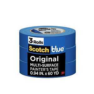 ScotchBlue Original Multi-Surface Painters Tape, 1 Inch Wide (0.94 in. x 60 Yds), 3 Rolls, Blue, Paint Tape Protects and Removes Easily, Masking Tape for Indoor and Outdoor Use (2090-24EC3)