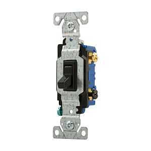 Eaton Wiring Devices 1303-7BK - Switch Toggle 3-Way 15A 120V Grd BK - 1EA