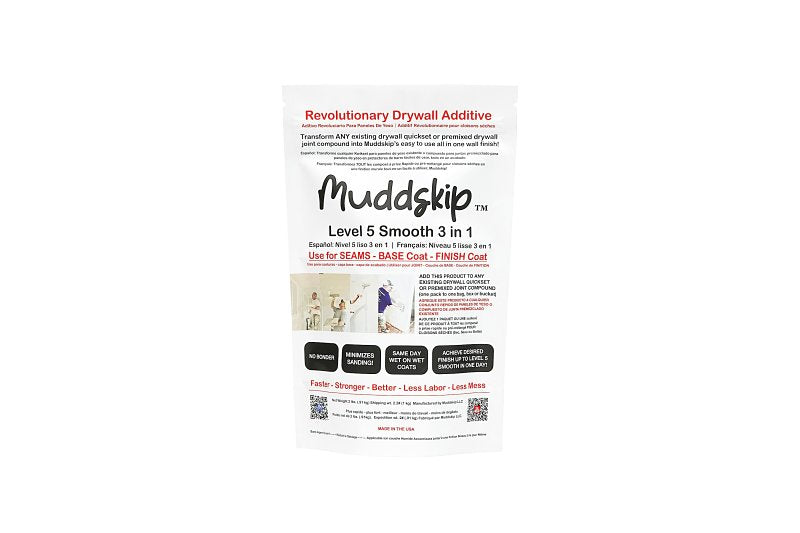 MuddSkip Smooth Drywall Additive Powder, 2lbs Bag| Level 5+ Finish, No Sanding Required, Same-Day Wet-on-Wet Coats | Made in USA