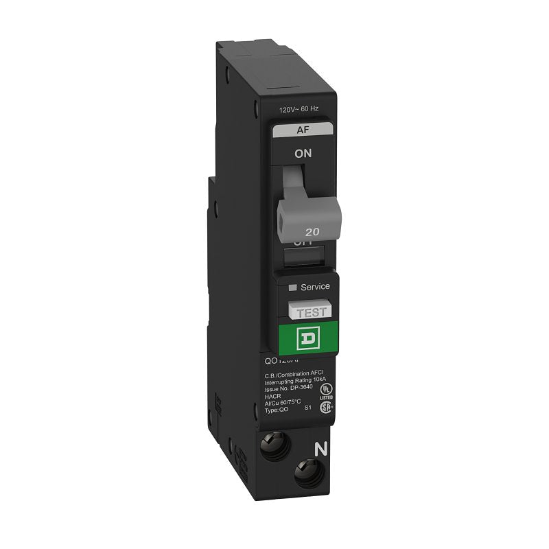 Square D by Schneider Electric Qwik Open 20 Amp Mini Circuit Breaker, 1 Pole, 120/240V AC, 10kA Breaking Capacity, Plug in Mount, CAFI/CAFCI, Commercial and Residential Use, 5-Pack (QO120PAFC)