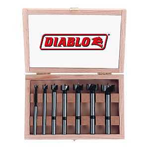 Diablo's High-Speed Steel Forstner Bit Drill Set - Ideal for All Types of Wood - 1/4" to 1" Diameter, 1/4" to 3/8" Shank, 3-1/2" Length, 7 Pieces - FB-107