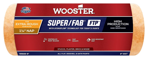 Wooster Super/Fab FTP RR926-9 Roller Cover, 1-1/4 in Thick Nap, 9 in L, Fabric Cover, Lager