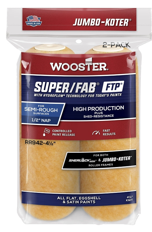 Wooster Brush RR942-4 1/2 Inch Super Fab FTP Jumbo Koter Miniroller Cover, 1/2-Inch Nap, 2-Pack